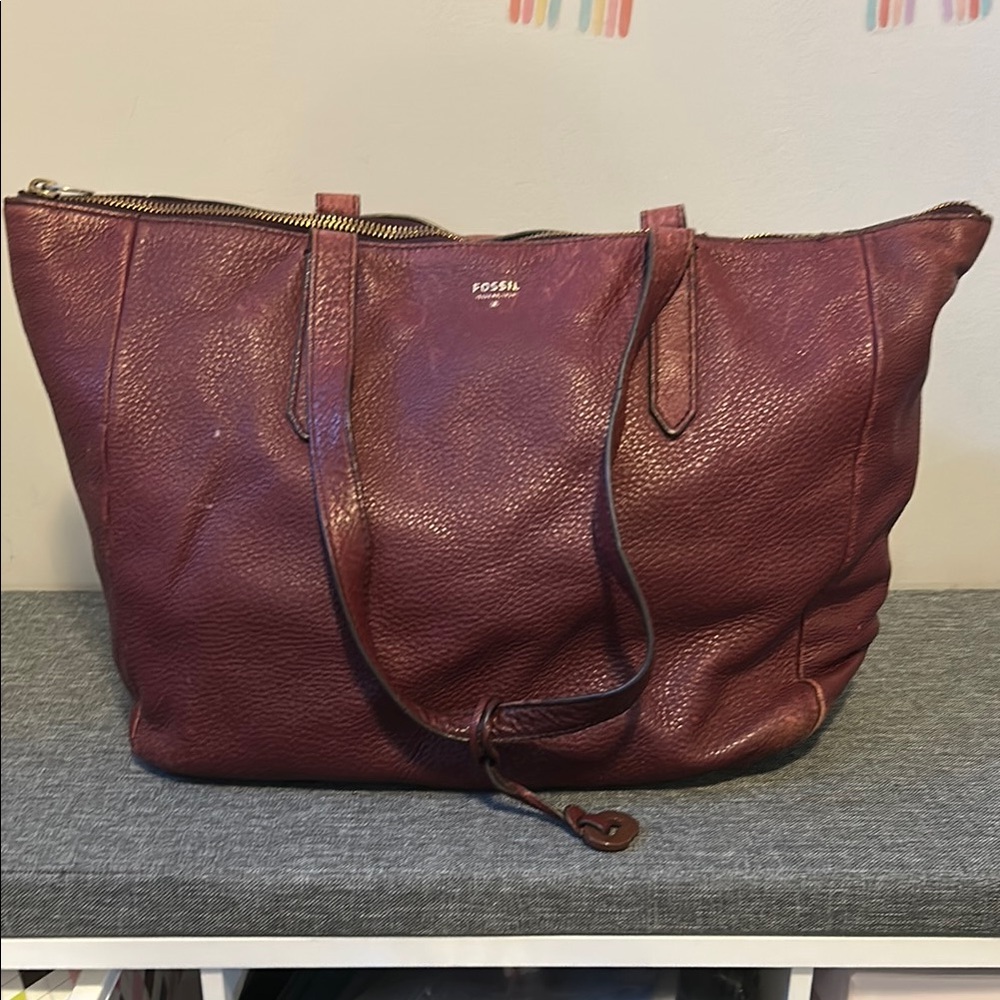 Fossil Burgundy Leather Tote Bag